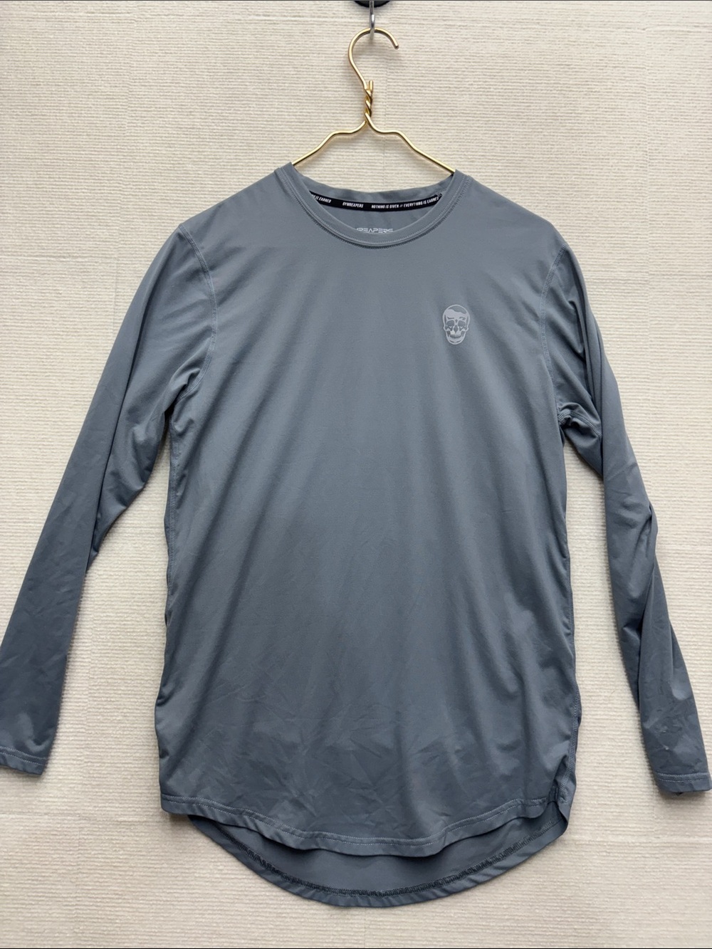 Gymreaper Men's Long Sleeve Technical Tee with Skull Logo - Gray